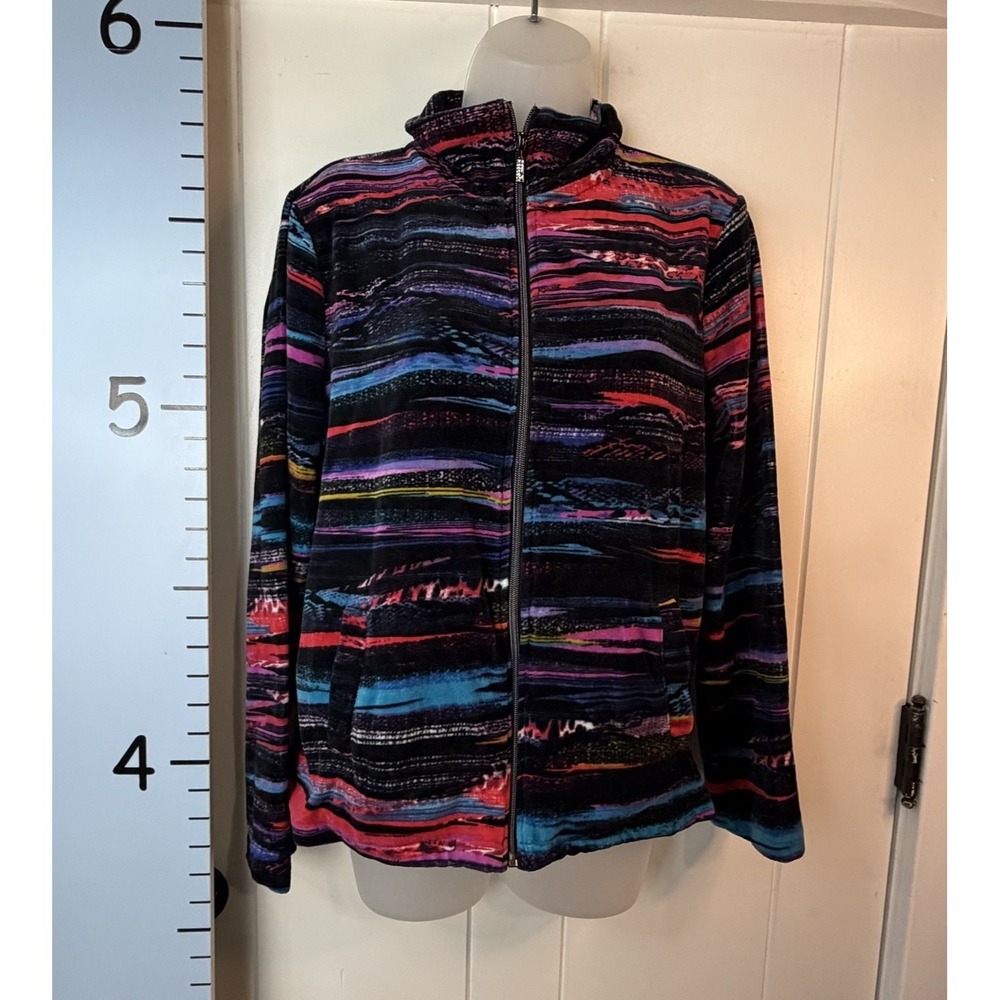 Drapers & Damons Velour Full Zip Multicolor Striped Jacket Top Large & Pockets